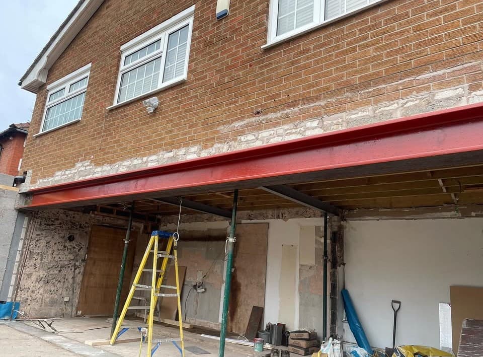 Fabricated steel frame prepared for installation